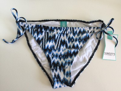 SUNSETS Bikini Bottom, HIGH TIDE, Tie Side, Size SMALL, Blue Black White, NEW