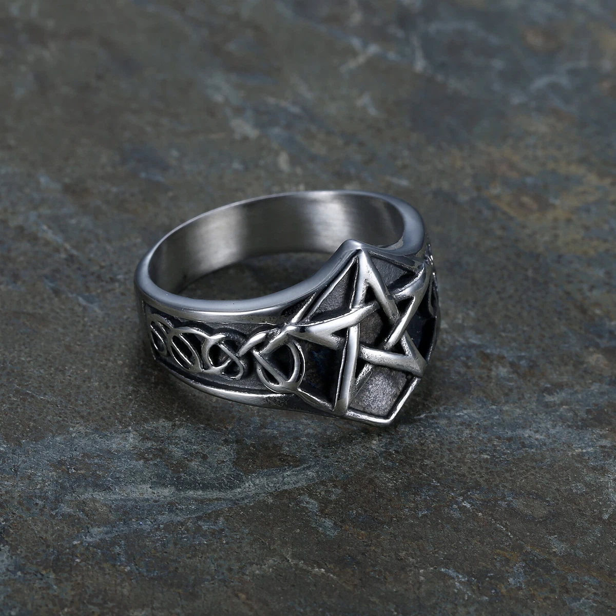 Mens Celtic Wiccan Pagan Pentagram Star Ring Stainless Steel Size 7 8 15 Gift