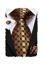 Mens Gold Brown Ties for Formal Business Silk Woven Necktie and Pocket Square...