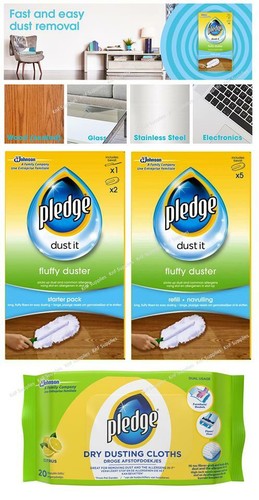 Pledge Fluffy Dusters Starter Kit Dry Dusting Cleaning Cloth Pack Duster Refills
