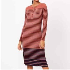 LOFT Striped Henley Midi Dress S