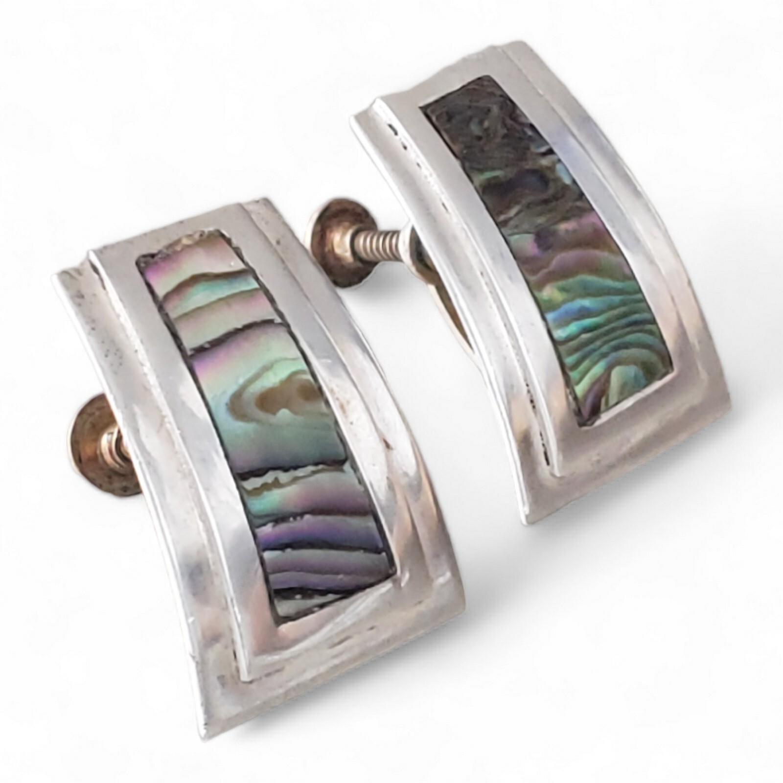 Bracelet Vintage Taxco Mexique - Argent Sterling 925 Et Nacre D'Abalone, Motif Aztèque Masque