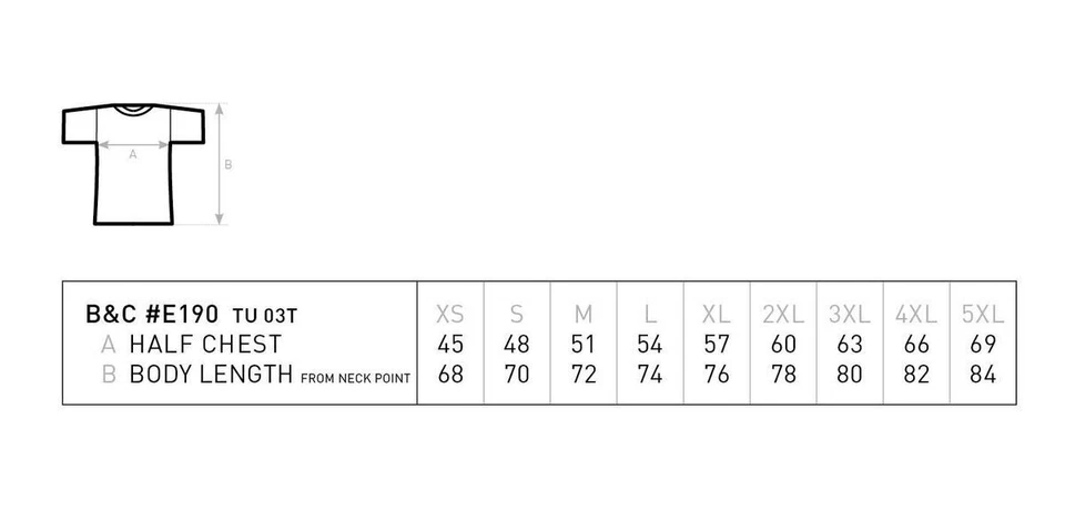 B&C Collection #E190 TU03T - De Los Hombres Plano Algodón Camiseta Medio - Imagen 2 de 4