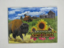 North Dakota Refrigerator Magnet, Bison Sunflower Farm House Prairie -Sealed 