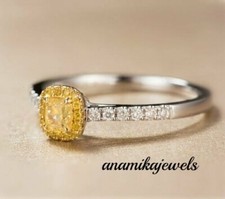 1.50CT Cushion Cut Genuine Citrine Wedding Halo Ring Gift 14K 2-Tone Gold Over