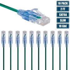 10 Pcs 2FT Slim CAT6A RJ45 Ethernet LAN Network UTP Patch Cable Cord 30AWG Green
