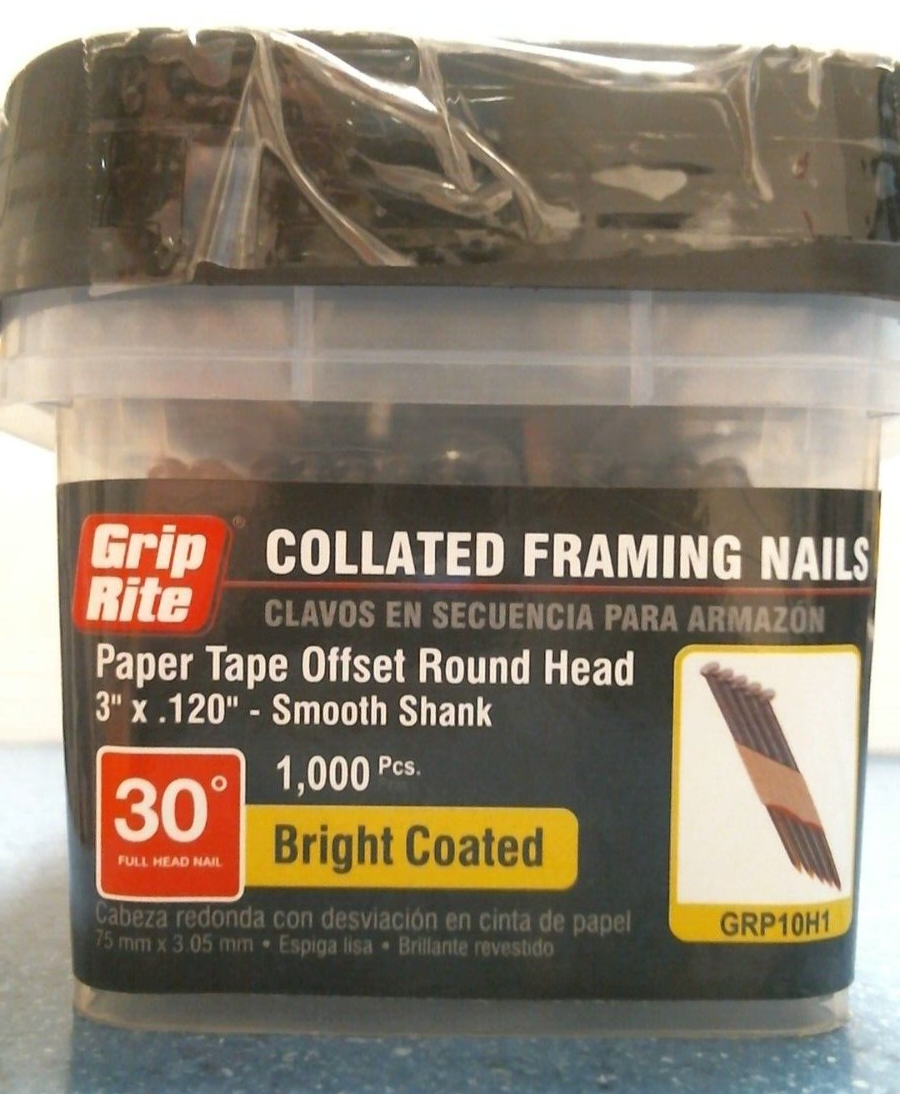 Grip Rite Collated Framing Nails 3" X .120" Smooth Shank (GRP10H1) FS