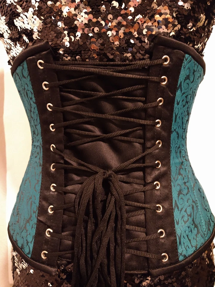 Nova amostra! 411 Brocado Verde Padrão 22" Underbust Aço Duplo Espartilho Desossado - Imagem 2 de 2