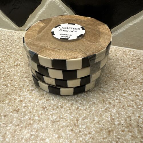 McKenzie Childs Style Wood Checkered Coasters Set Of 4 Courtly Check