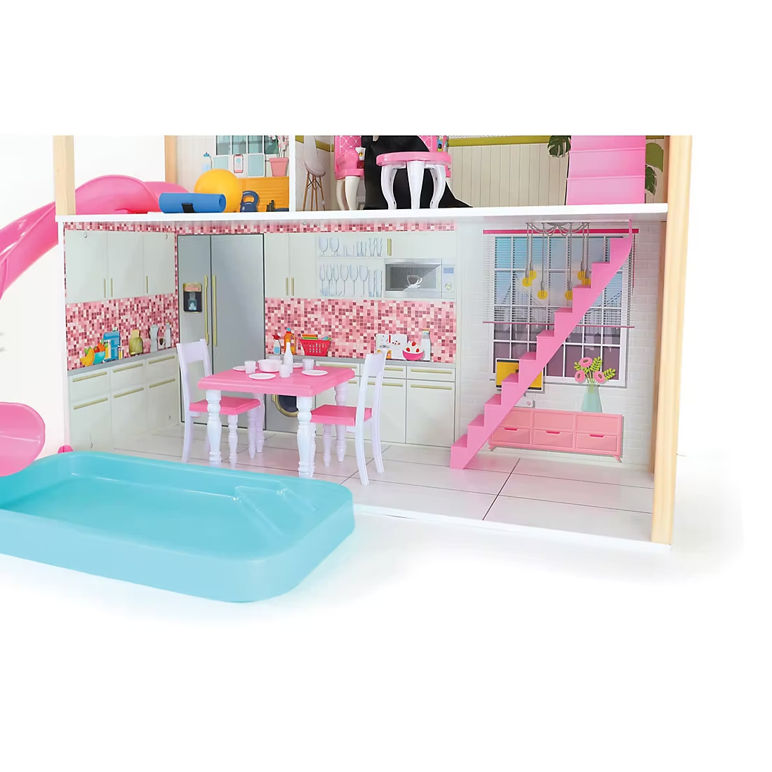 Toys for Girls 3 4 5 years Old Kids Wooden Dollhouse with Dolls Furniture Set NW