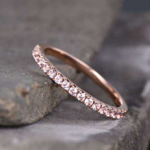 1.24ct Lab Created Moragnite Women's Half Eternity Wedding Band Ring 925 Silver - Picture 1 of 5