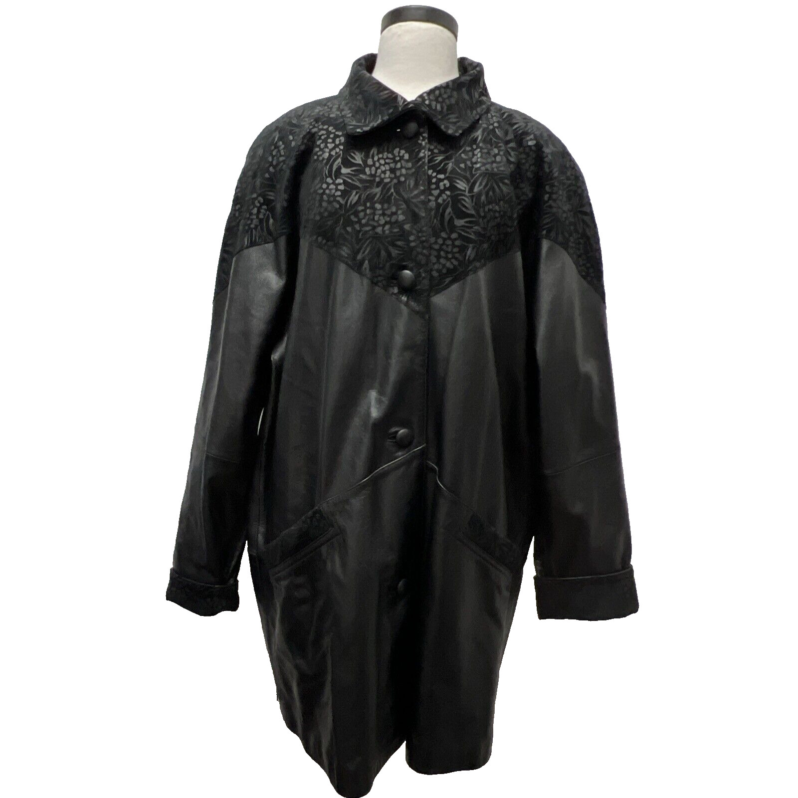Fitz Wright Floral Embossed Leather Button Coat W… - image 1