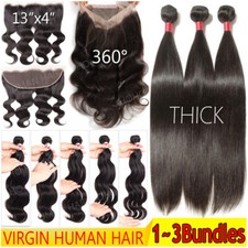 3Bundles/300g 100 Virgin Human Hair Weave 4X4 360  Lace Closure Straight Curly
