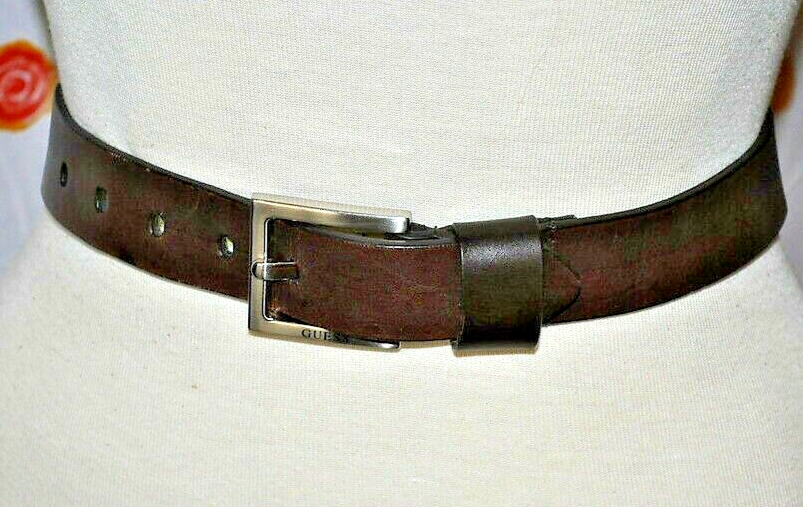 Vintage GUESS Dark Brown LEATHER BELT S UNISEX 22-26 waist
