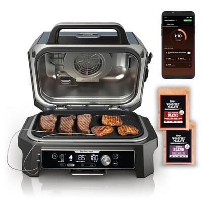 Outdoor Grill Smoker Ninja OG951 Woodfire Pro Bluetooth App Black Blue Led Fryer