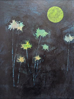 Original Art. Mixed Media Collage on Paper. 9x12 inches. 'Tropical Nocturne'