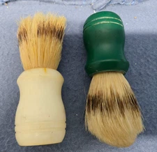 Vintage Natural Bristle Boar Shaving Brush Set of 2 Green & White