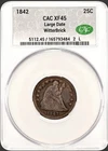 CAC 1842 SEATED LIBERTY QUARTER Lg date XF 45