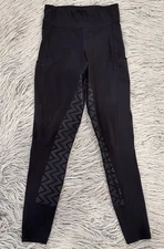 LeMieux Activewear Pull On Full Seat Silicone Breeches Black Side Pockets US 4