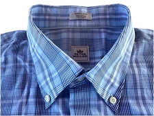PETER MILLAR CROWN COLLECTION MEN'S BEAUTIFUL BLUE SHORT SLEEVE COTTON SHIRT XL