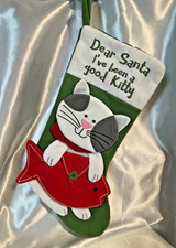 Adorable Kitty Cat Christmas Felt Stocking 3D with Treat Pouch Large 17"
