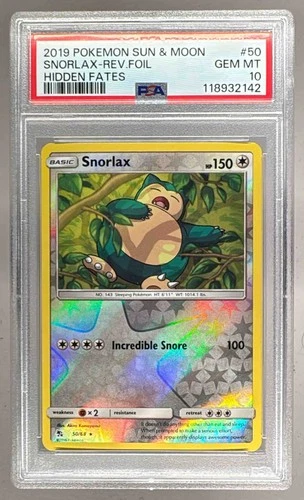 2019 Pokemon Sun Moon Hidden Fates 50 Snorlax Reverse Holo PSA 10 118932142
