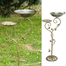 37" H Cast Iron Pedestal Bird Bath, 2 in1 Bird Baths for Outdoors/Metal Bird Fee