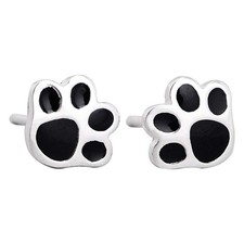 Cute Puppy Dog Cat Paw Print S925 Sterling Silver Small Stud Earrings white