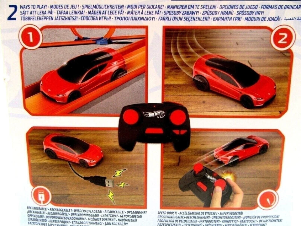 Nano Racer RC Car Tesla Roadster Red Hotwheels Radio Control Fun - Image 2 of 4