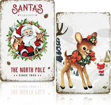 Santa's Workshop Metal Wall Art Sign 8x12in