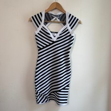 GUESS Bandage Dress Striped Bodycon Cutout Back Black White Small Excellent