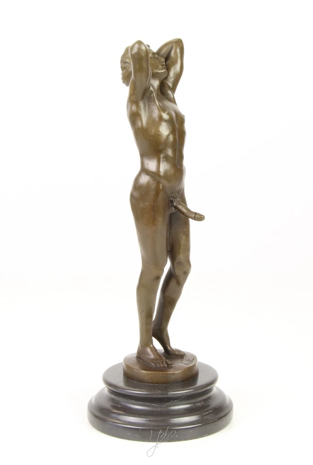 Statua nudo maschile in bronzo scultura uomo statuina decorazione artistica - Immagine 4 di 4