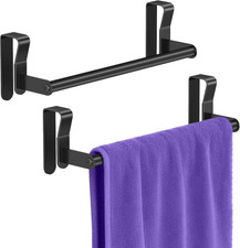 over Cabinet Towel Holder, 2 Pack Cabinet Door Towel Bar, Black