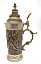 German Pewter Stein Handwerks Siegel Deutscher Zinn Giesser Breweriana Lidded