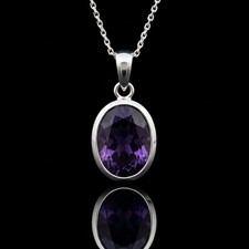 Sterling Silver 925 Amethyst Pendant Oval Gemstone Necklace Jewellery Gift