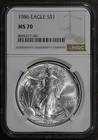 1986 (MS70) American Silver Eagle $1 ASE NGC - Flawless