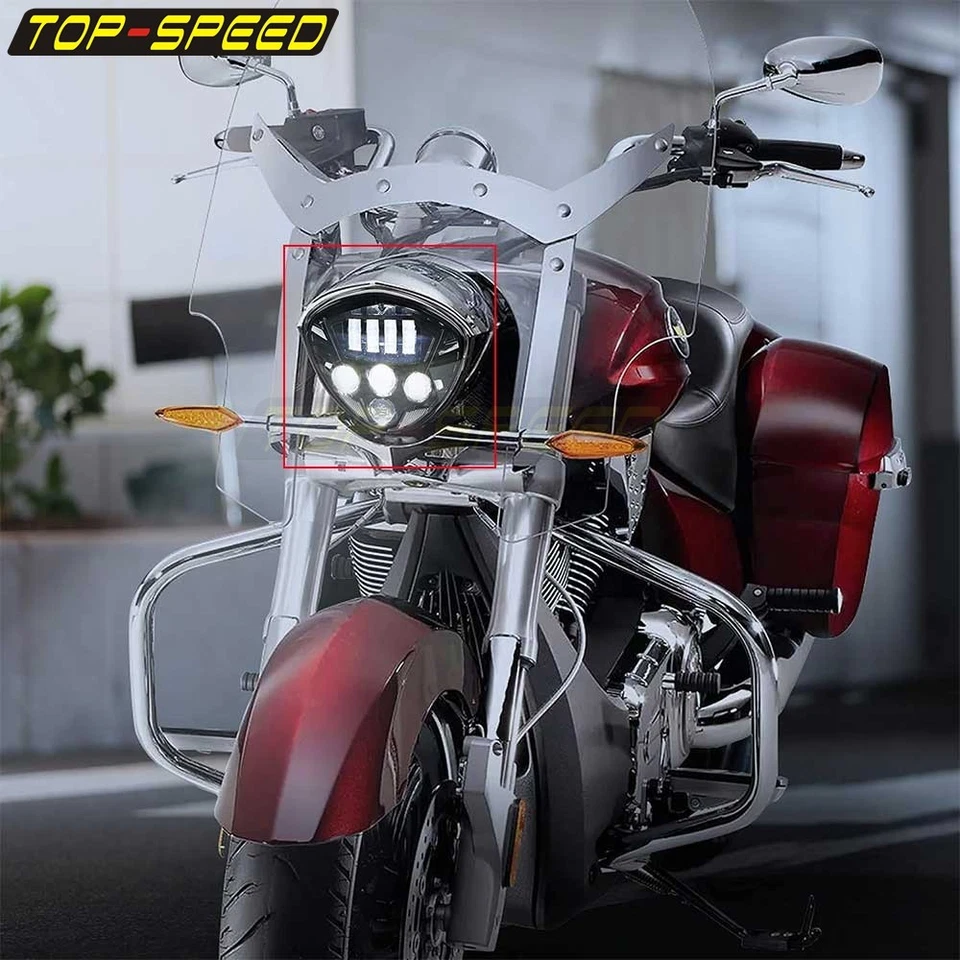 Black LED Headlights Assembly For Victory High Ball Ness Magnum Cross Country - Image 4 of 4