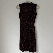 Nanette Lepore Dress Women's 6 Black Red Floral Pleated Smocked Fit & Flare