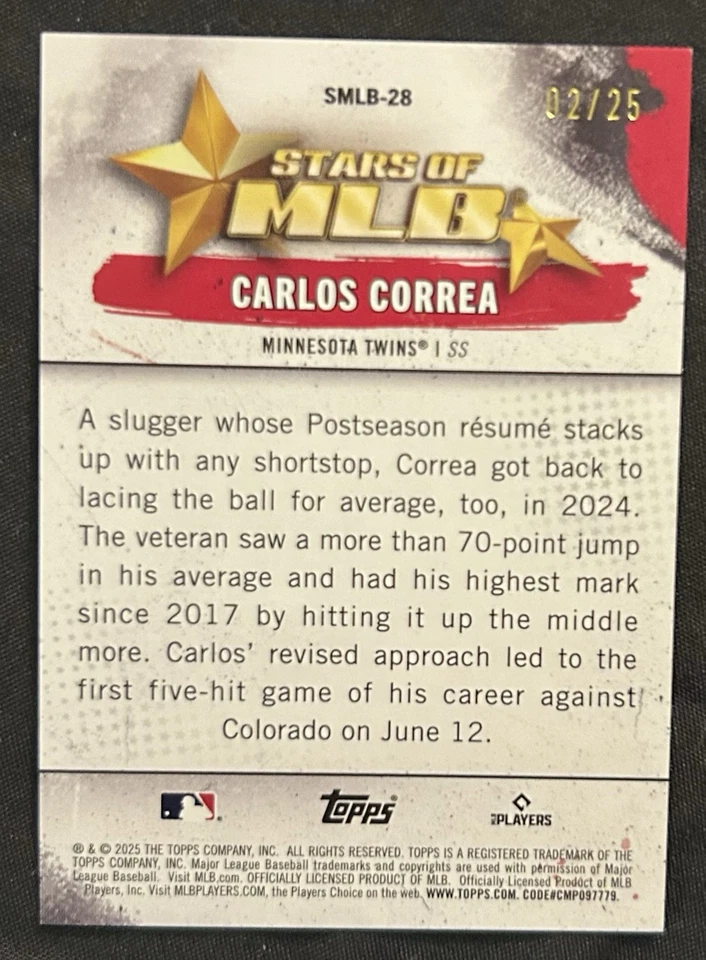 2025 Topps Series 1 Carlos Correa Stars Of MLB Orange /25! - Image 2 of 2