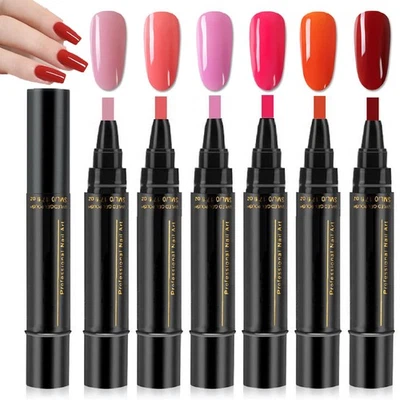 MIKLOVEN 6 Colors 3-in-1 UV Gel Nail Polish Pen Set, Quick-Dry Nail Art Pens with Precis