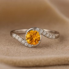 Citrine Diamond Statement 925 Sterling Silver November Birthstone Ring 1020