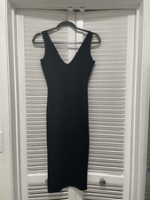 Windsor Black Ribbed Midi Dress – Sleeveless Deep V Bodycon