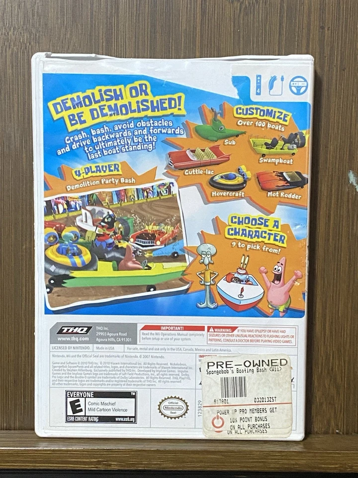 SpongeBob's Boating Bash for Nintendo Wii Complete Damaged Case Tested Working - Image 2 of 4