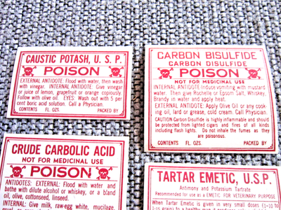 Lot of 6 Vintage Pharmacy Poison Unused Bottle Labels | eBay