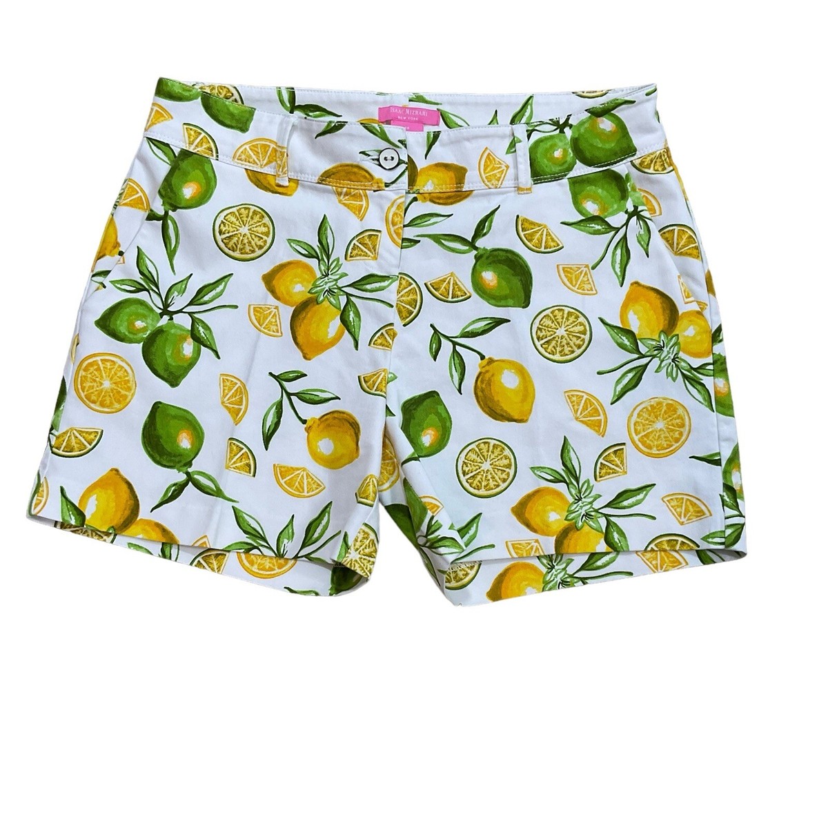 Isaac Mizrahi New York Lemon Lime Scattered Print Tailored Shorts
