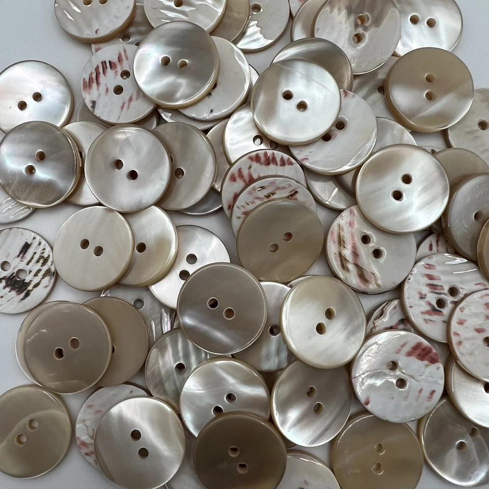 Natural/Beige REAL Oyster Shell Button White Speck Back 13,15,18,19,20mm 2hole - Image 2 of 4