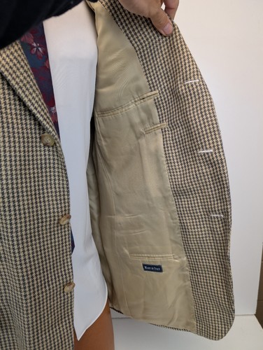 Polo Ralph Lauren Men Houndstooth Blazer 100% Flax Beige Tan 44R Made in Italy - Picture 10 of 12