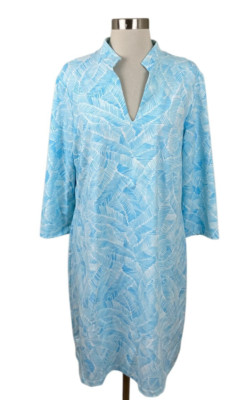 Mahi Gold XL Blue White V Neck Dress Beachy Coastal Travel