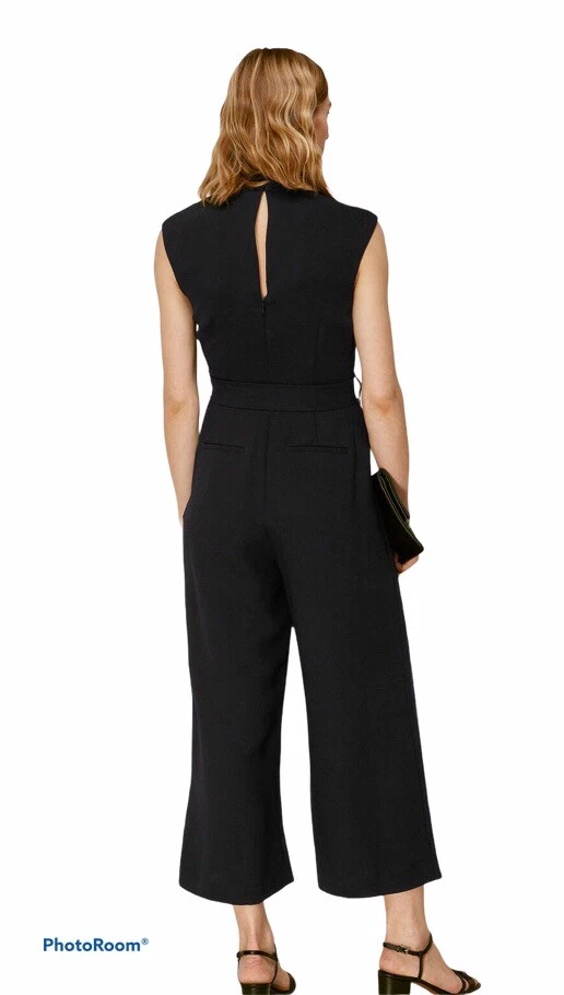 Whistles Womens 2 Penny Belted Jumpsuit Black Wide Leg Cropped Length Pockets