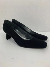 Stuart Weitzman Square Toe Block Heel Womens Sze 5b Black Fabric Pump Heel Spain